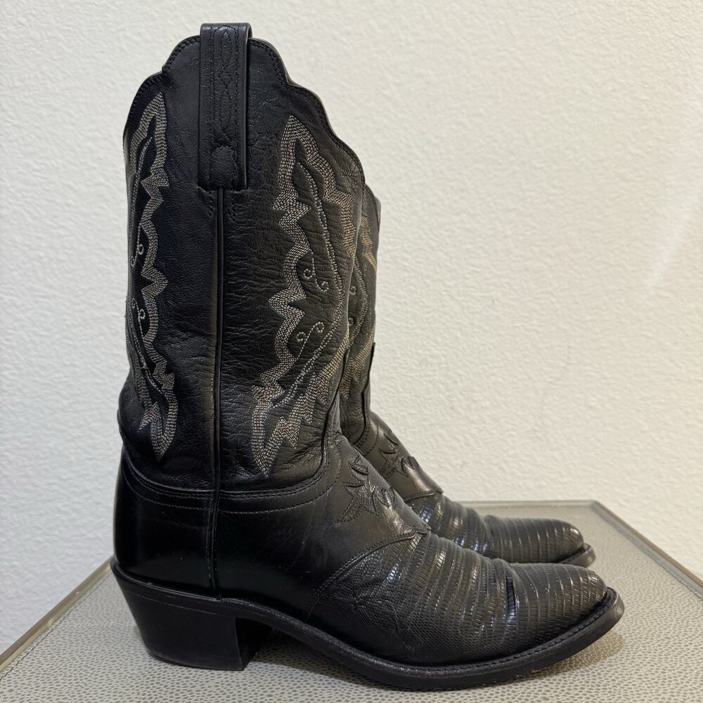 LUCCHESE 1883 EXOTIC TEJU Black LIZARD Womens 7 B WESTERN Cowgirl BOOTS